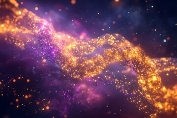 Wall Mural - Abstract golden and purple glittering wave in a dark background