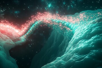 Wall Mural - Abstract cloudscape with glowing network in a cosmic background