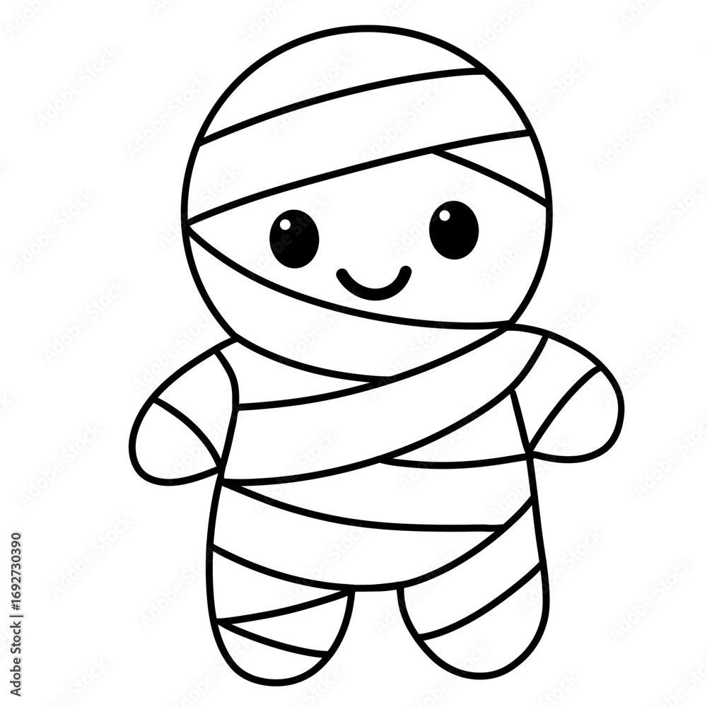 Cute Halloween mummy black doodle outline. Stock Illustration | Adobe Stock