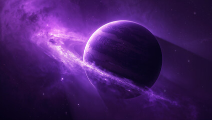 Wall Mural - Vibrant Purple Planet Surrounded by Cosmic Nebula