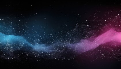 Wall Mural - cosmic digital wave of blue and pink particles with glowing network connections in abstract futuristic space background for wallpaper or banner