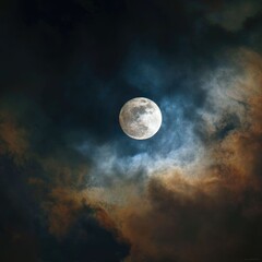 Wall Mural - Bright moon in a dark, cloud-speckled sky