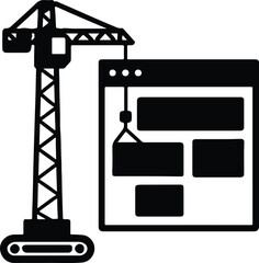 silhouette crane constructing website layout page vector illustrator