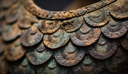 Close-up of intricate bronze sculpture