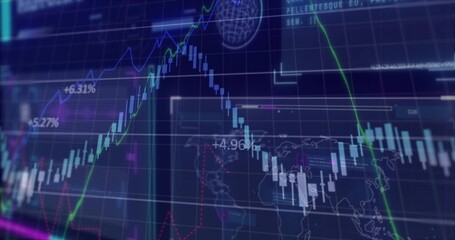 Wall Mural - Showing market chart presenting candlestick bars and line graphs on terminal with percentage labels