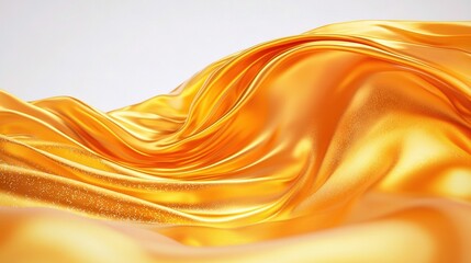 Wall Mural -   A close-up of yellow fabric on a white background is a wavy gold cloth in the middle of the image
