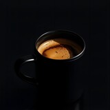 Vector art of a cup of black coffee on a in the dark studio