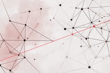 Abstract network of interconnected points and lines, with a diagonal red line