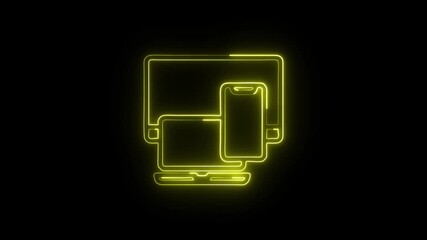 Responsive Design Icon Animation with Glowing Lines on Black Background