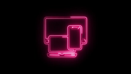 Responsive Design Icon Animation with Glowing Lines on Black Background