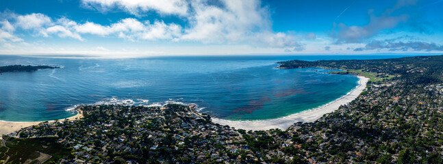Wall Mural - aerial drone view of Carmel by the Sea, California with beach and neighborhood