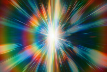 Wall Mural - Dynamic abstract digital illustration in a futuristic style, featuring blue, orange, and white colors with radiating light streaks and blurred motion. The image emphasizes speed and energetic movement