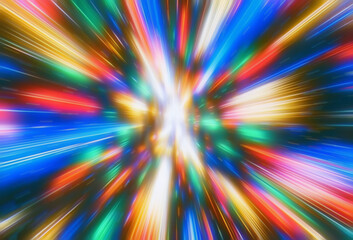 Wall Mural - Dynamic abstract digital illustration in a futuristic style, featuring blue, orange, and white colors with radiating light streaks and blurred motion. The image emphasizes speed and energetic movement