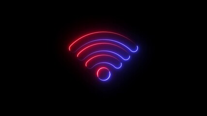 WIFI icon animation glowing neon red and blue color wireless internet computer mobile phone network router connect sign symbol on black background 