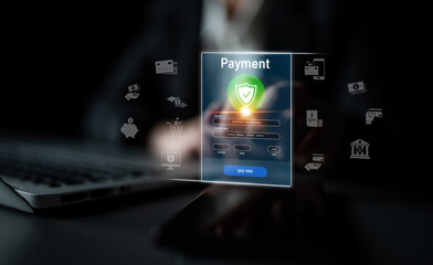 Wall Mural - Secure online payments ensure smooth e-commerce with safe transactions, digital payment systems, and financial data protection. Latch