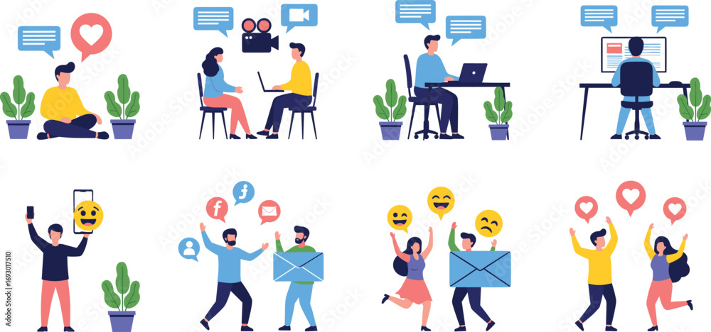 Modern digital communication and social media interaction with diverse ...