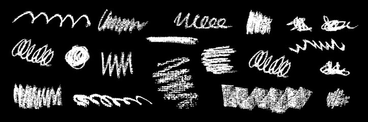Wall Mural - freehand scrawl collection with white bold dry strokes, thick smears, swirl curls and wave traces. v