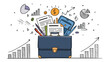 © Akhtar - Business briefcase overflowing with financial charts graphs data analysis documents and upward trend arrows signifying growth and success
