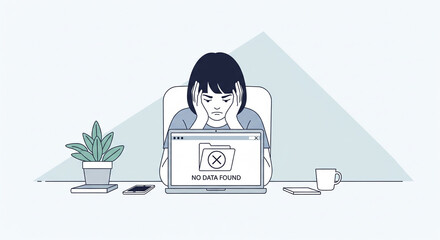 Woman Frustrated at Laptop No Data Error – Flat Illustration