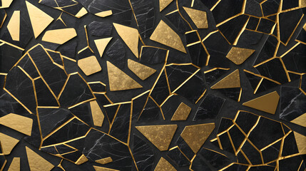 Black marble and gold shards irregular mosaic pattern