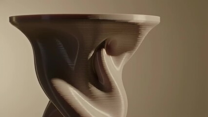 Abstract Modern Art Piece with Twisting Form Smooth Surface and Beige Gradient Background