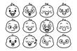 © Galina - Cartoon Bird Expressions. Line style icons of cartoon bird expressions: happy bird face, surprised bird, sleepy bird, angry bird;