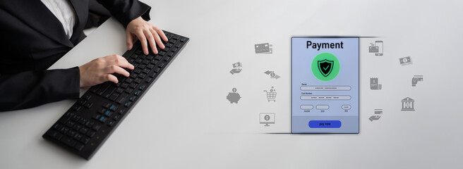 Wall Mural - Secure online payments ensure smooth e-commerce with safe transactions, digital payment systems, and financial data protection. Latch