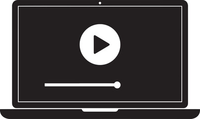 Online video streaming concept on a laptop screen displaying a play button and progress bar