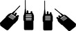 © hacero - Four black walkie talkie radio communication devices shown in silhouette against a white background