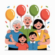 © StockNinja - Happy diverse family celebrating with balloons and confetti illustration