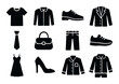 © Svitlana - Fashion apparel silhouette icon set. featuring t-shirt, dress, tie, shoes, bag, jacket, and pants.