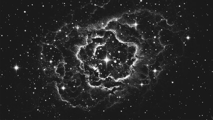 Wall Mural - deep space scene background in stippling style with amazing huge nebula and glowing stars cluster in