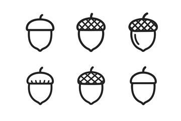 Minimalist acorn icon collection in black and white line art style