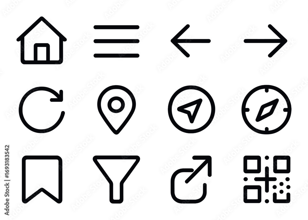 Navigation and interface silhouette icon set. featuring house, menu ...