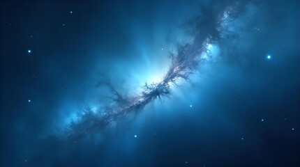 Wall Mural - Stunning blue nebula with a dark cosmic dust lane and scattered stars in deep space, an ethereal high-resolution celestial galaxy wallpaper background picture art.