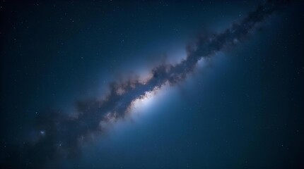 Wall Mural - Majestic Milky Way Galaxy in a deep blue night sky, showcasing luminous stars and dark cosmic dust clouds stretching across the celestial expanse.
