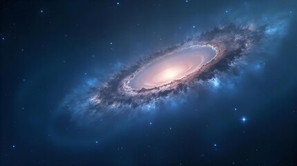 Wall Mural - Majestic Spiral Galaxy in Deep Space with Luminous Core and Blue Nebulae. Cosmic Astronomy Art, High-Resolution Celestial Body, Starfield Background, Universe Exploration