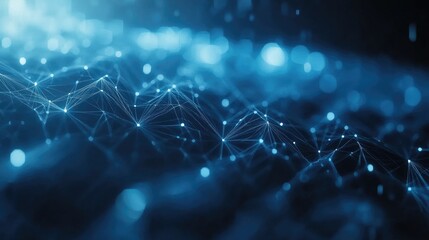 Abstract digital network connections with glowing dots and lines.