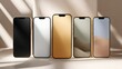 © suprato - A collection of modern smartphones with neutral color schemes, showcasing diverse minimalist designs.