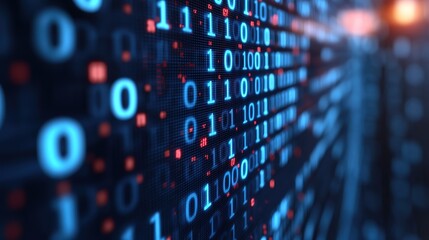 Close - up of Binary Code Digital Data Stream Background 