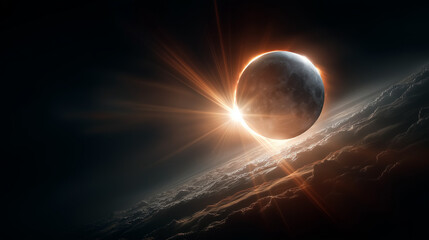 Wall Mural - Solar Eclipse: A captivating solar eclipse unfolds, where the moon gracefully obscures the sun, casting an awe-inspiring spectacle across the canvas of space. A symphony of light and shadow.