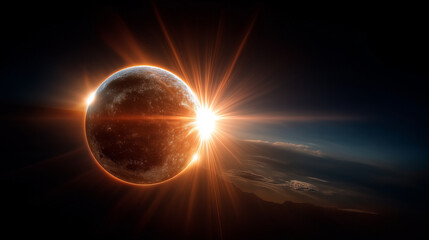 Wall Mural - solar eclipse spectacle: a cosmic dance unfolds as the sun's corona erupts around a darkened celesti