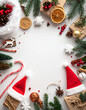 © kuma - Christmas frame with Santa hats, gift boxes, and ornaments