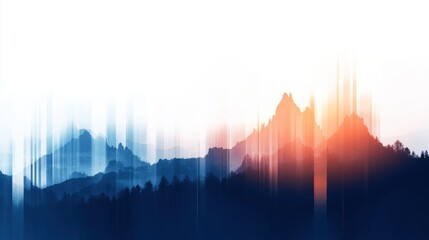 Canvas Print - Abstract landscape with layered mountain silhouettes at sunset, creating a serene and artistic atmosphere