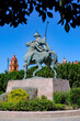 San Miguel de Allende, Mexico - February 8, 2025: Equestrian statue of Ignacio Allende by sculptor Roberto Galan in the Civic Plaza of San Miguel de Allende, Guanajuato, Mexico.
