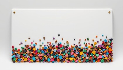 minimalist acoustic panel crafted with rubber from lost flip flops, styled with colorful mixed debris aesthetic, portable and compact, shown on seamless white with crisp detail.