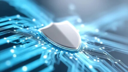 Wall Mural - shield circuit technology security digital blue protection cyber network abstract glowing electronic