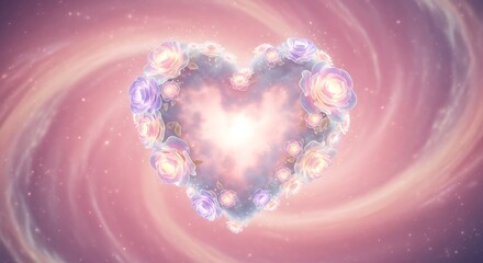 heart shaped roses in a swirling pink galaxy