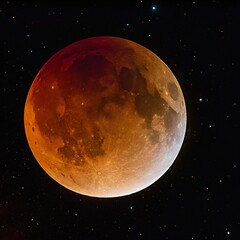 Wall Mural - This stunning AI-generated image captures a lunar eclipse, showcasing the Moon bathed in a dramatic reddish-orange glow, commonly referred to as a 