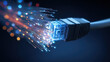 © SMART.art - macro of RJ45 connector being inserted sparks of data flow visualization dark environment illustration concept scene visual for commercial design use high detail quality stock image illustration conce
